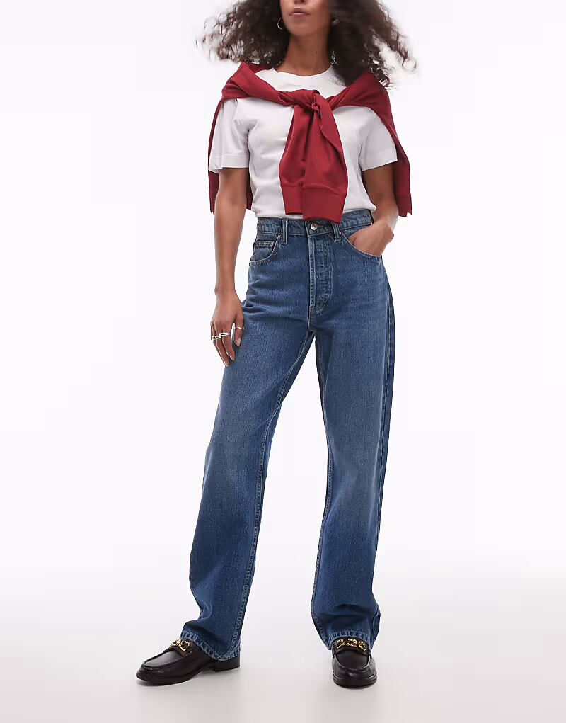 

Джинсы Kort прямого кроя с высокой талией в винтажном синем цвете Topshop