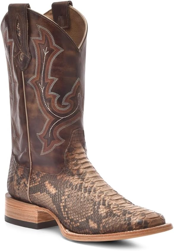 

Мужские сапоги Corral Taupe ручной работы, Вестерн-сапоги с широким квадратным носком, дизайном из питона и вышивкой Corral Boots