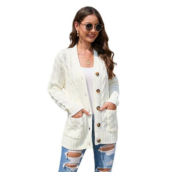 

Женский кардиган на пуговицах с ажурной вязкой Yesfashion, White