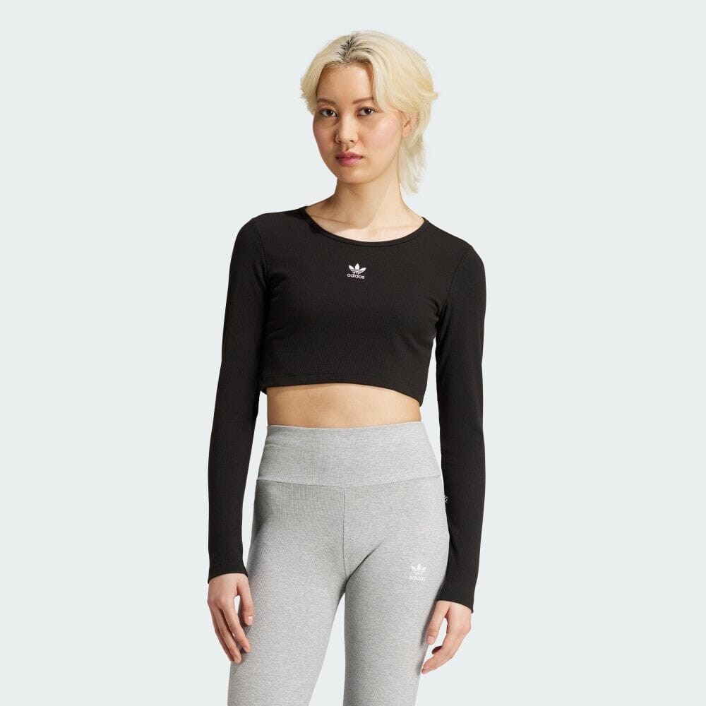 

Футболка Adidas Essentials Ribbed Crop Long Sleeve T-Shirt, черный