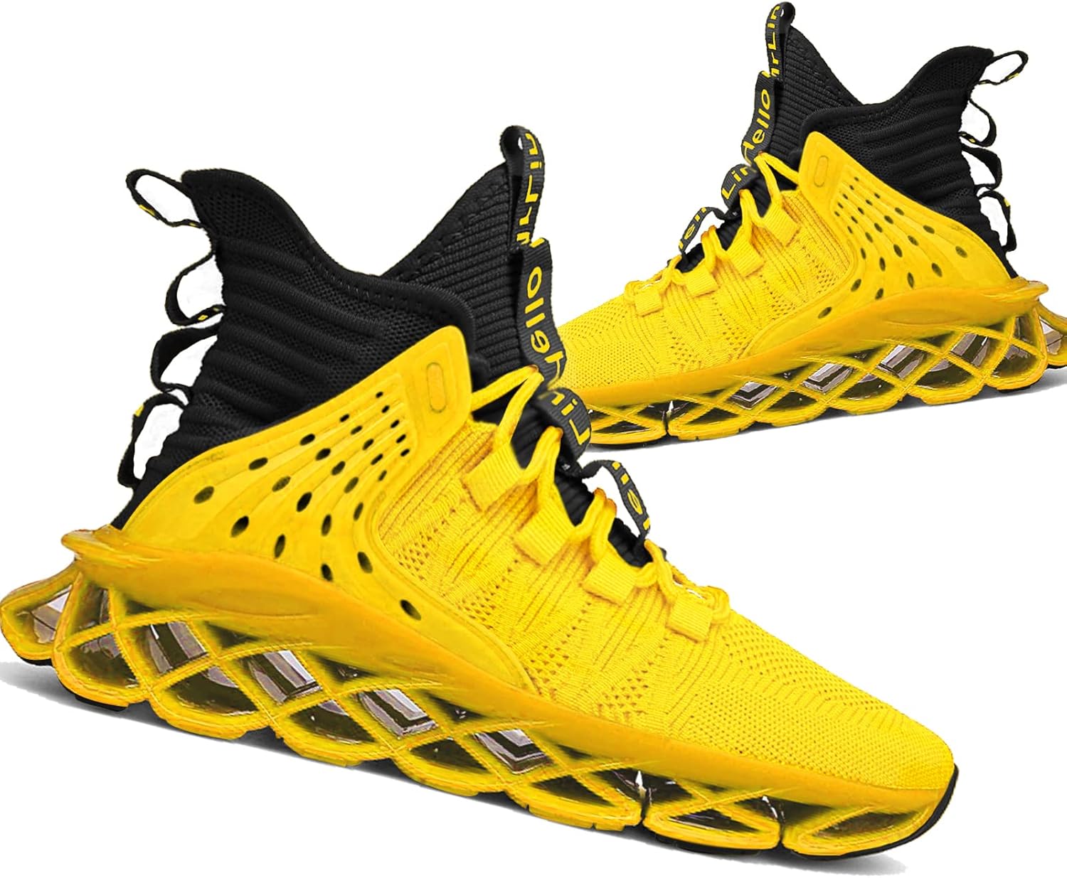 

Мужские кроссовки для бега Hello MrLin с противоскользящей подошвой, для тенниса и ходьбы, блейдовый тип, стиль хип-хоп, черный/желтый