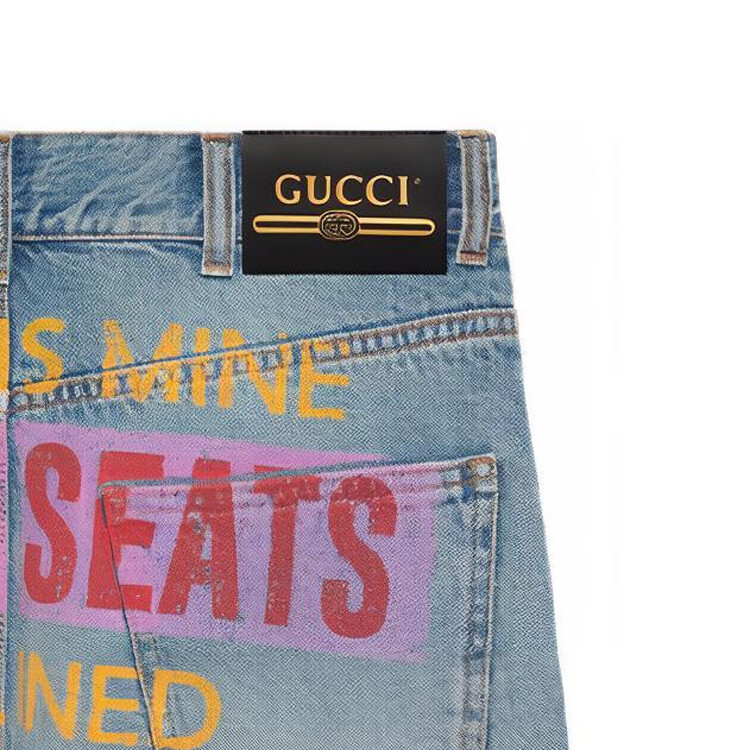Шорты джинсовые женские Gucci с принтом сзади, синий — фото 4