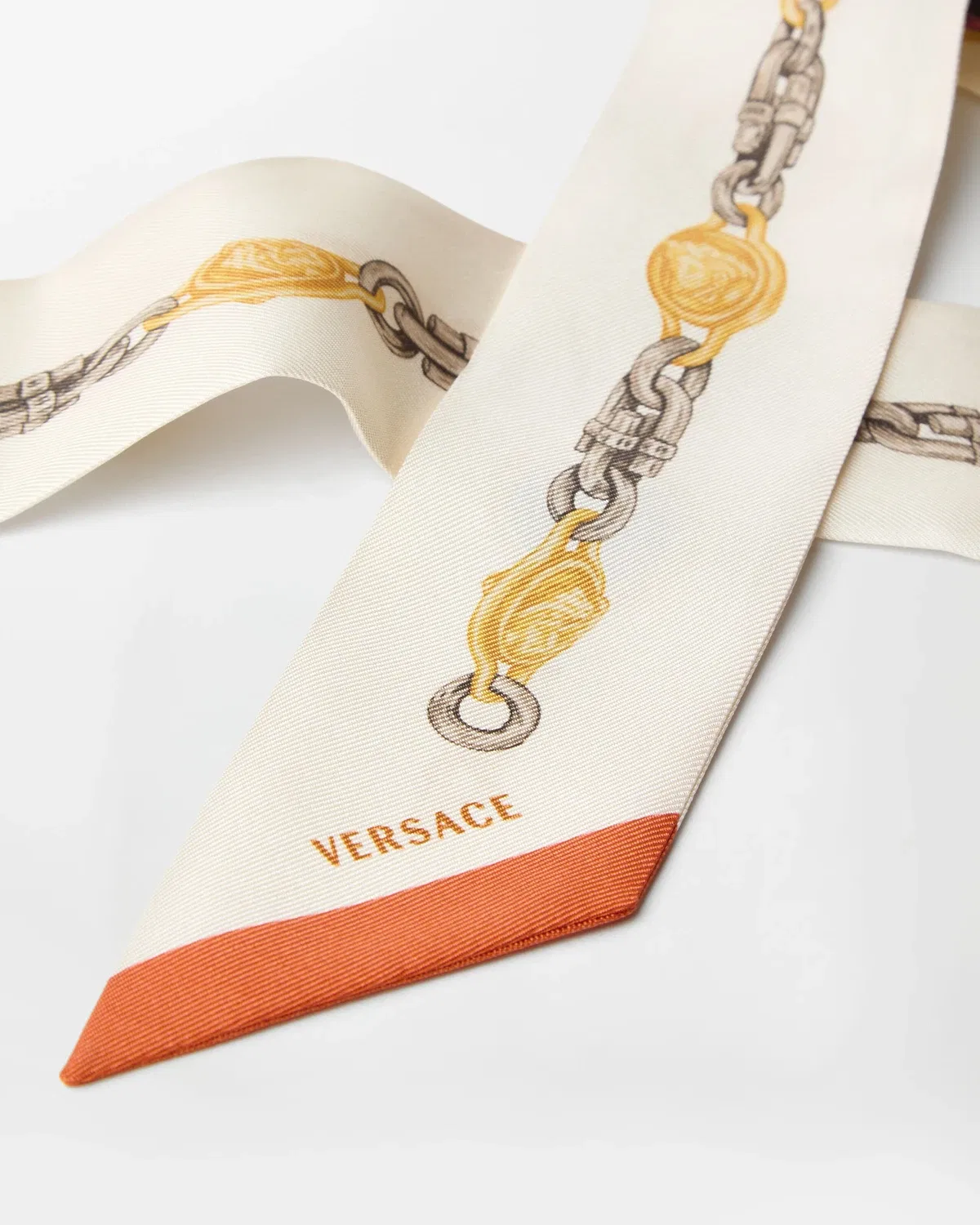 Лента из принтованного шелкового твила VERSACE, белый — фото 2