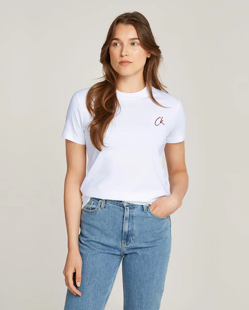 

Женская футболка классического кроя с вышитой монограммой Calvin Klein Jeans, цвет Crudo