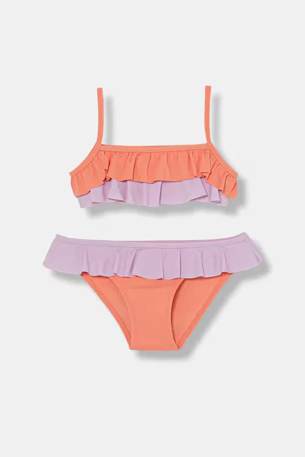 Купальник двухчастный с рюшами детский United Colors of Benetton, оранжевый