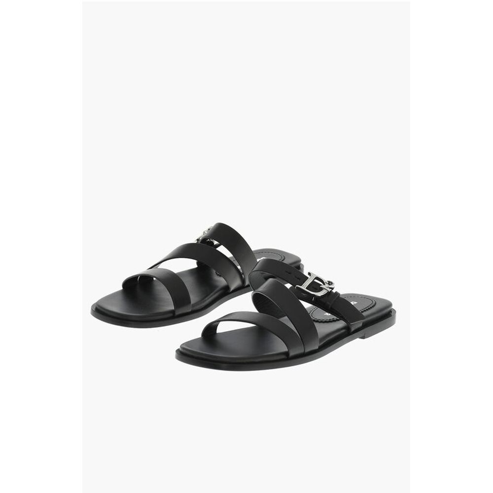 Кожаные сандалии с пряжкой с логотипом Dsquared2, Black