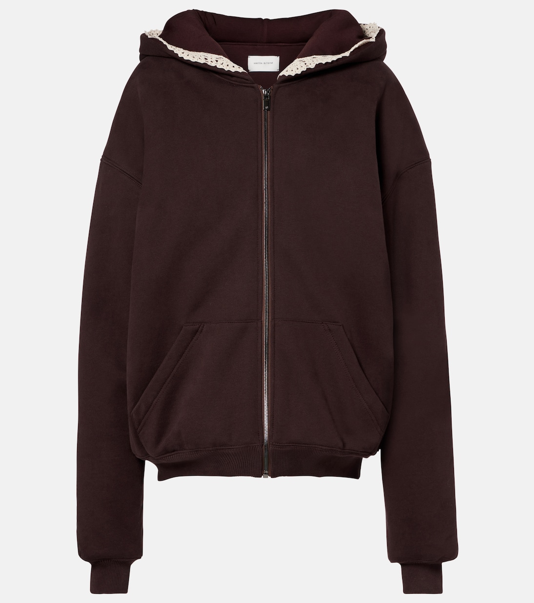 

Хлопковая толстовка с капюшоном на молнии с отделкой крючком Magda Butrym, коричневый