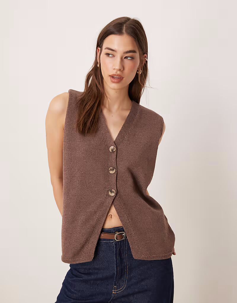 

Жилет свободного кроя ASOS DESIGN чистого трикотажа шоколадного цвета