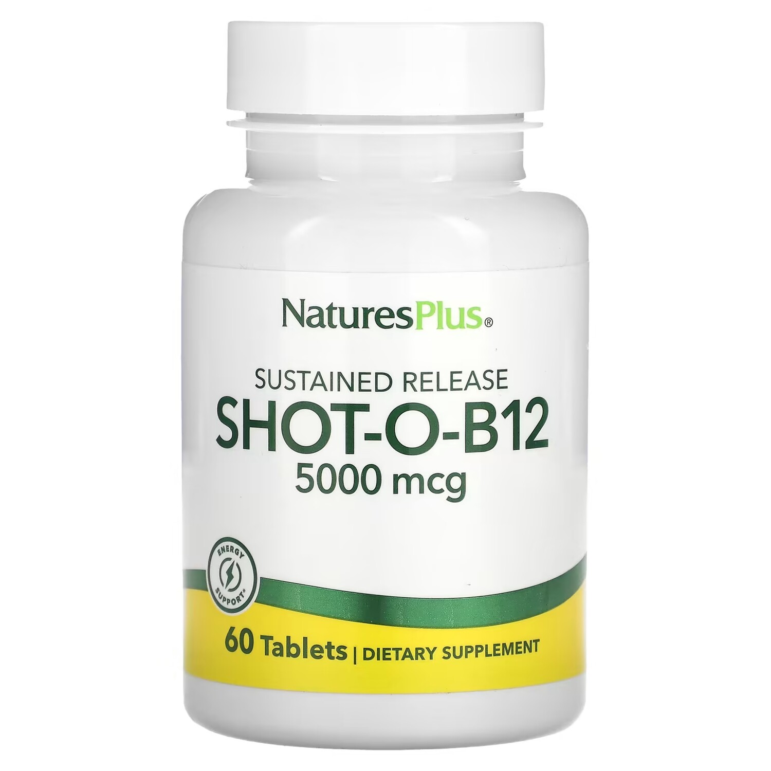 

Биологически активная добавка NaturesPlus, Shot-O-B12 с замедленным высвобождением, 5000 мкг., 60 таблеток