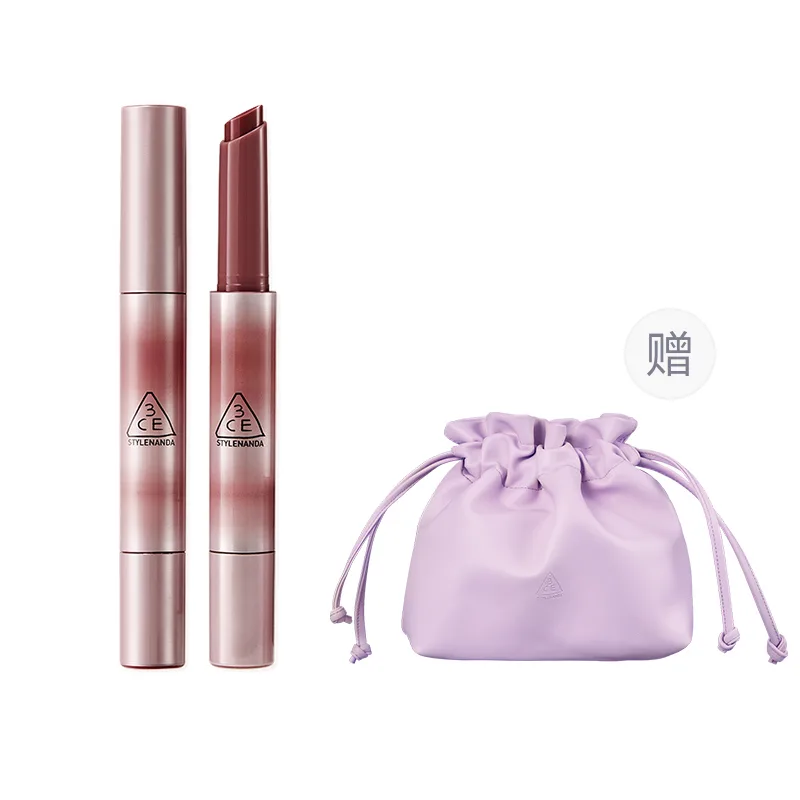3CE Помада-блеск Fusion Glow Lip Freeze Fine Tube, глянцевая, легко растушевывается, 1,7 г, подарок на день рождения, #NECTAR "Wine-Filled Honey Brown"+Bag