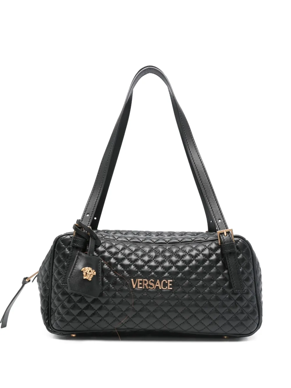 

Стеганая кожаная сумка-тоут VERSACE, черный