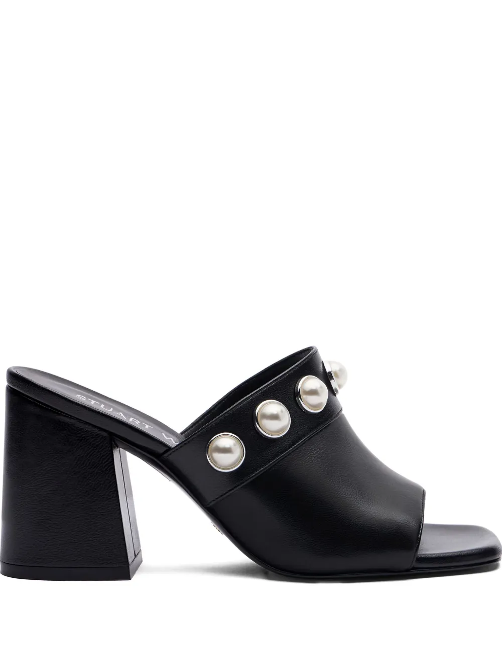 Босоножки Portia с жемчужным декором, каблук 85 мм Stuart Weitzman, черный