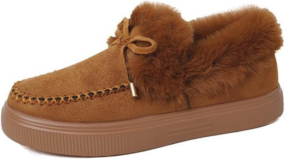 

Зимние плоские ботинки для женщин и мужчин с теплым мехом, на шнуровке, ботильоны с пружинящей подошвой, толстые плюшевые повседневные лоферы, удобные, водонепроницаемые модные обувь для дома и улицы Generic, светло-коричневый
