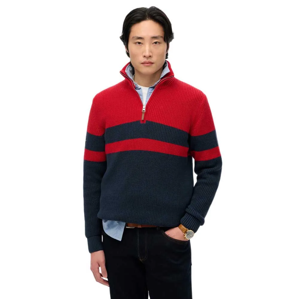 

Свитер Superdry Cotton Classics Stripe Henley half zip, красный