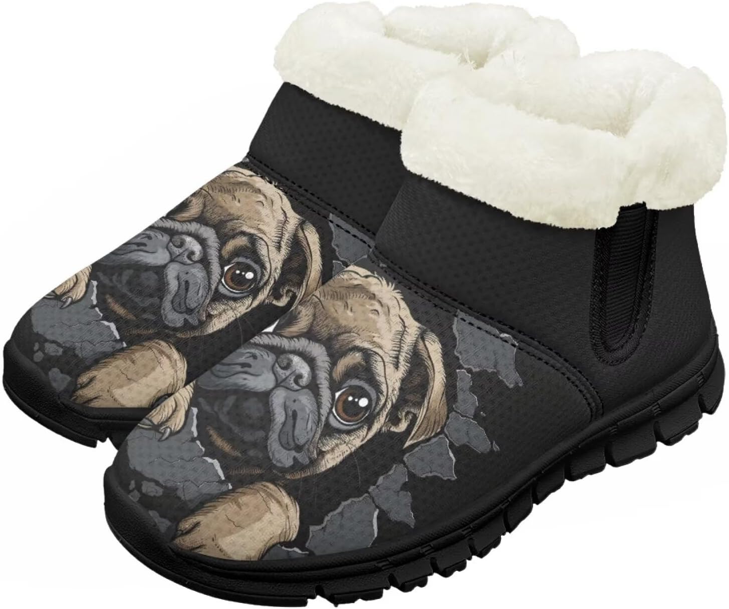 

Зимние сапоги Chririnla для девочек, детские сапожки для малышей и мальчиков, теплые обувь с меховой подкладкой, нескользящие модные короткие ботинки, Funny Pug