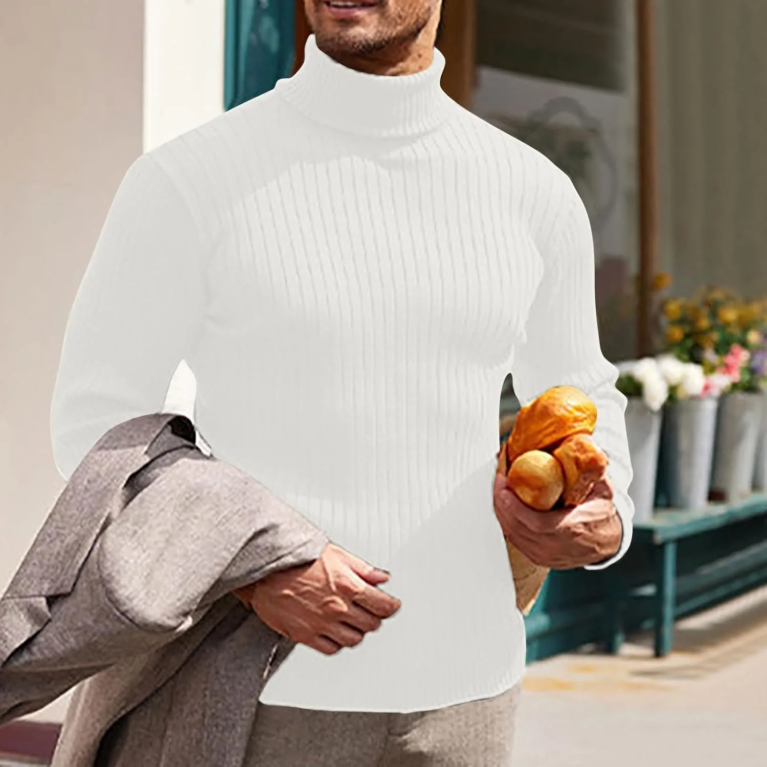 Мужской свитер Slim Fit водолазка теплый вязаный — фото 2