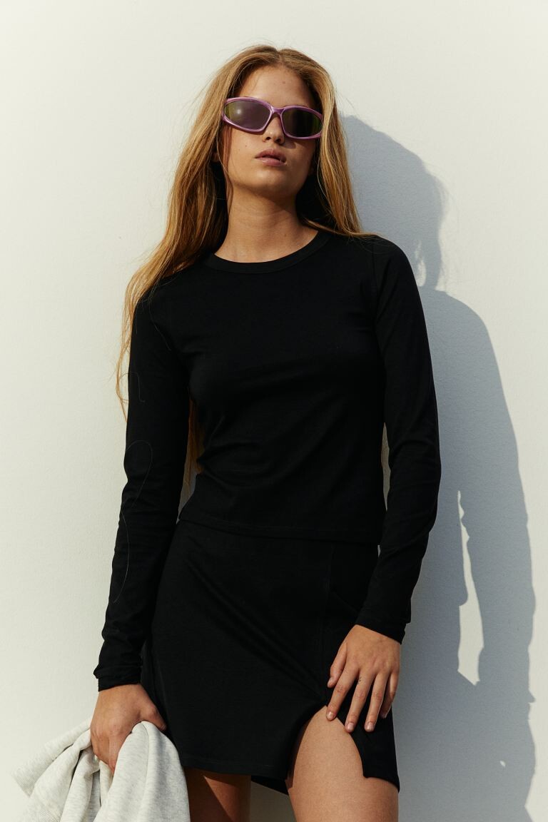 

Топ с длинными рукавами H&M, черный