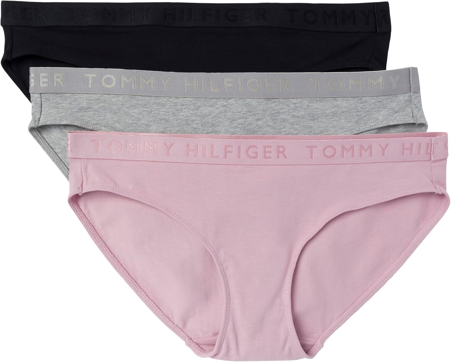 

Женское хлопковое бикини-белье Tommy Hilfiger с эластичным поясом, 3 пары, Dawn Pink/Heather Grey/Black