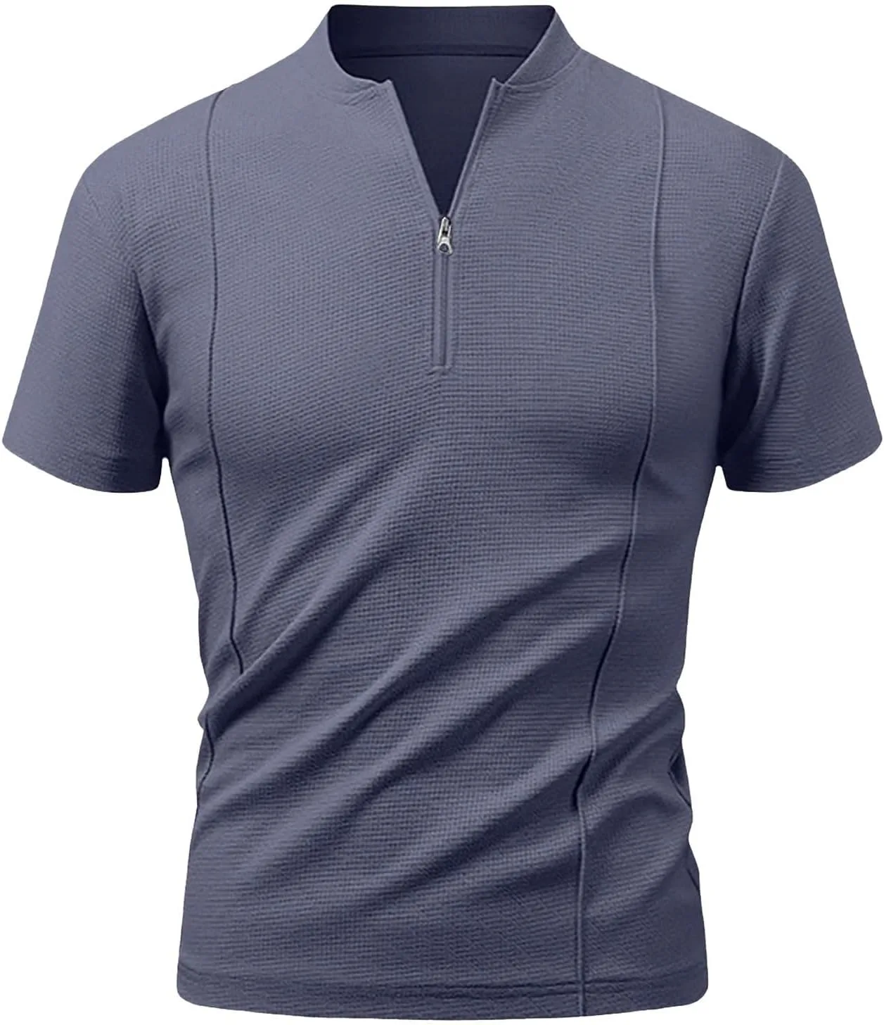 Мужская поло с коротким рукавом и воротником-стойкой, Slim Fit, текстурированная — фото 4