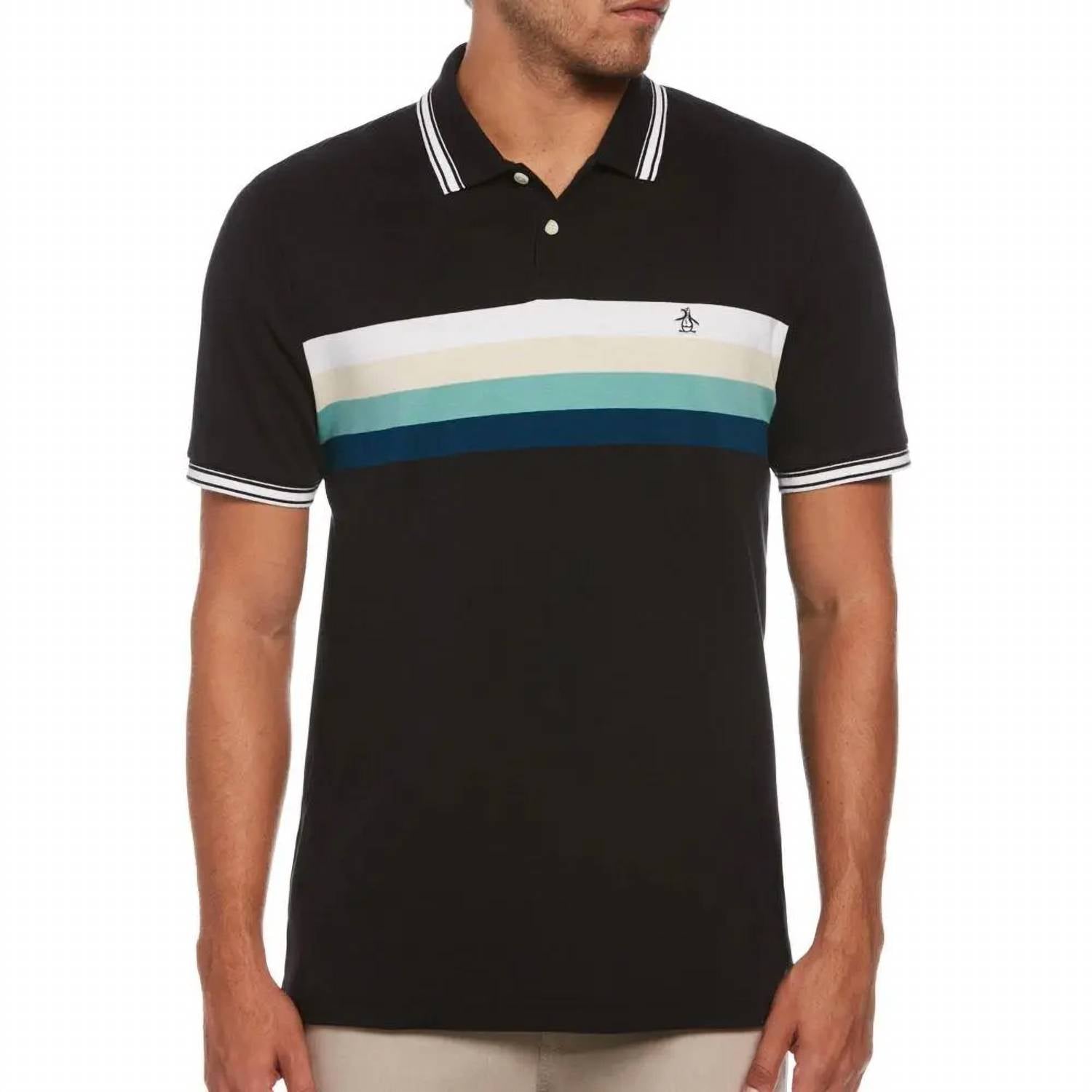

Поло Interlock Chest Stripe в черном цвете Original Penguin