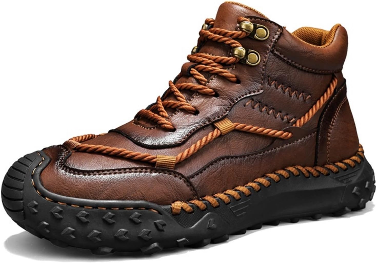 

Мужские кожаные ботинки Kelibasi на щиколотку, высокие, прочные ботинки с противоскользящей подошвой, повседневные походные ботинки для ежедневной носки, темно-коричневый