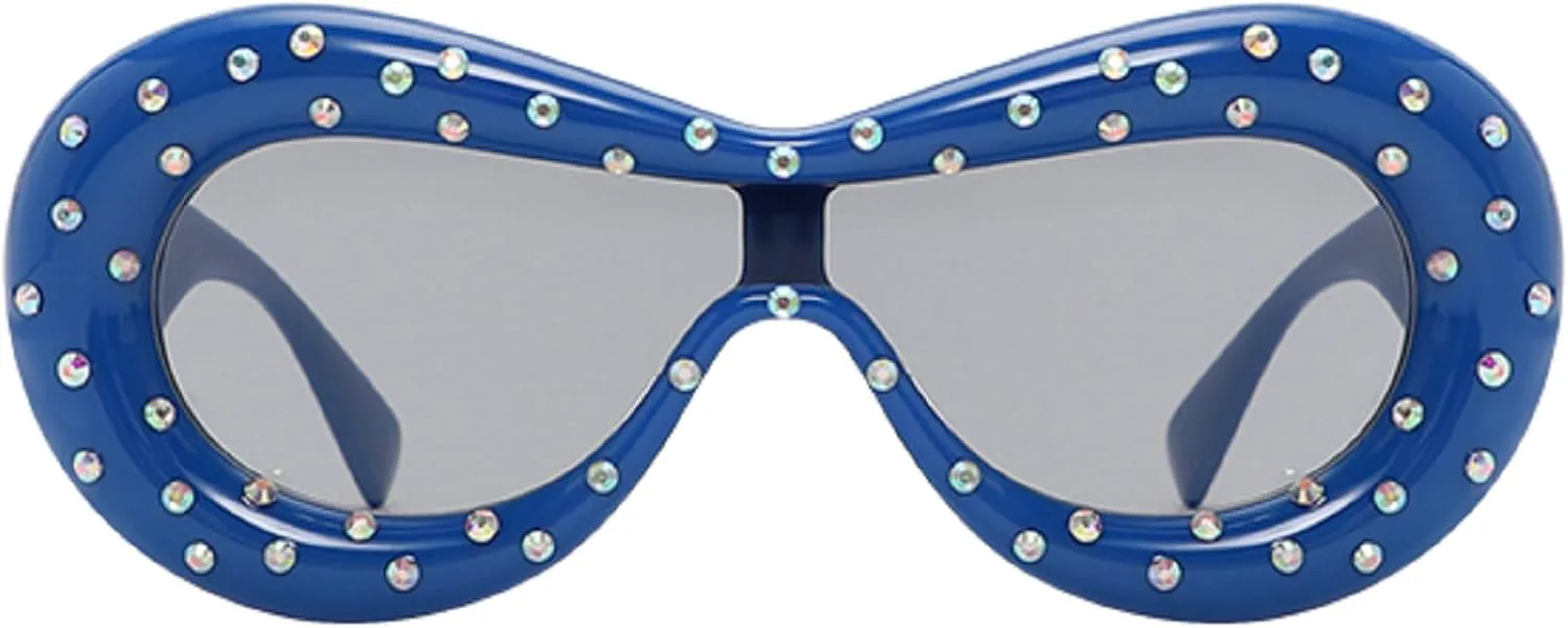 

Роскошные солнцезащитные очки-пилот с бриллиантами, модные женские солнцезащитные очки «кошачий глаз», большие, стильные, цельные, со стразами mincl, Blue