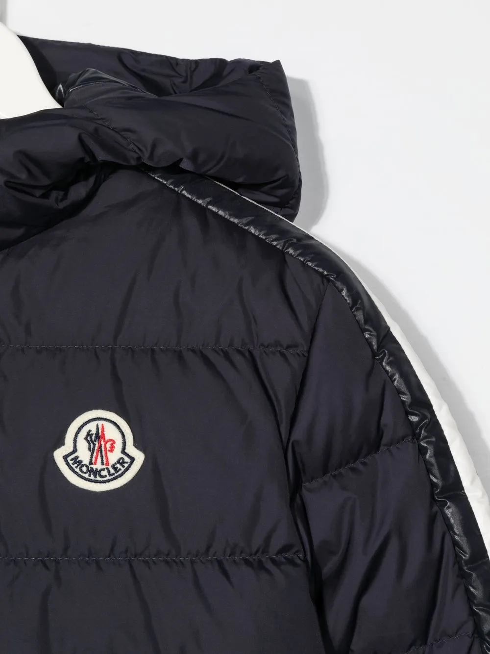 Пуховик с капюшоном и нашивкой-логотипом Moncler Enfant, синий — фото 3