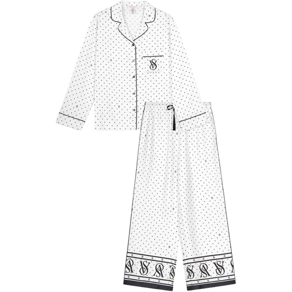 

Victoria's Secret Пижамный комплект из легкого блестящего атласа для женщин, белый в горошек