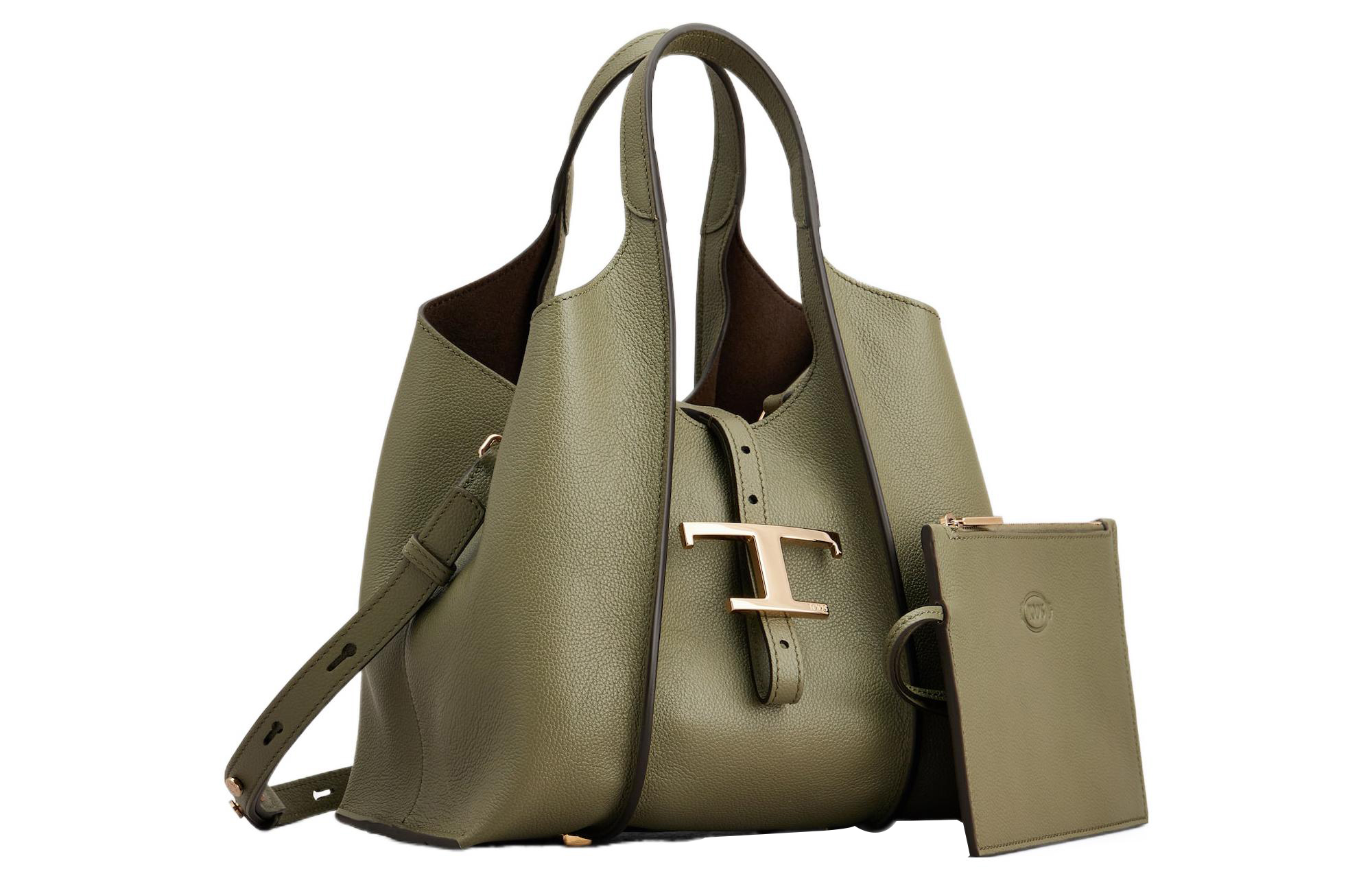 TOD'S Кожаная сумка-тоут, шоппер, сумка через плечо, кроссбоди, мини-женская ручная зеленая — фото 2