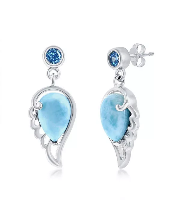 

Серьги из стерлингового серебра с ларимаром в форме крыла ангела и аквамарином Caribbean Treasures, blue