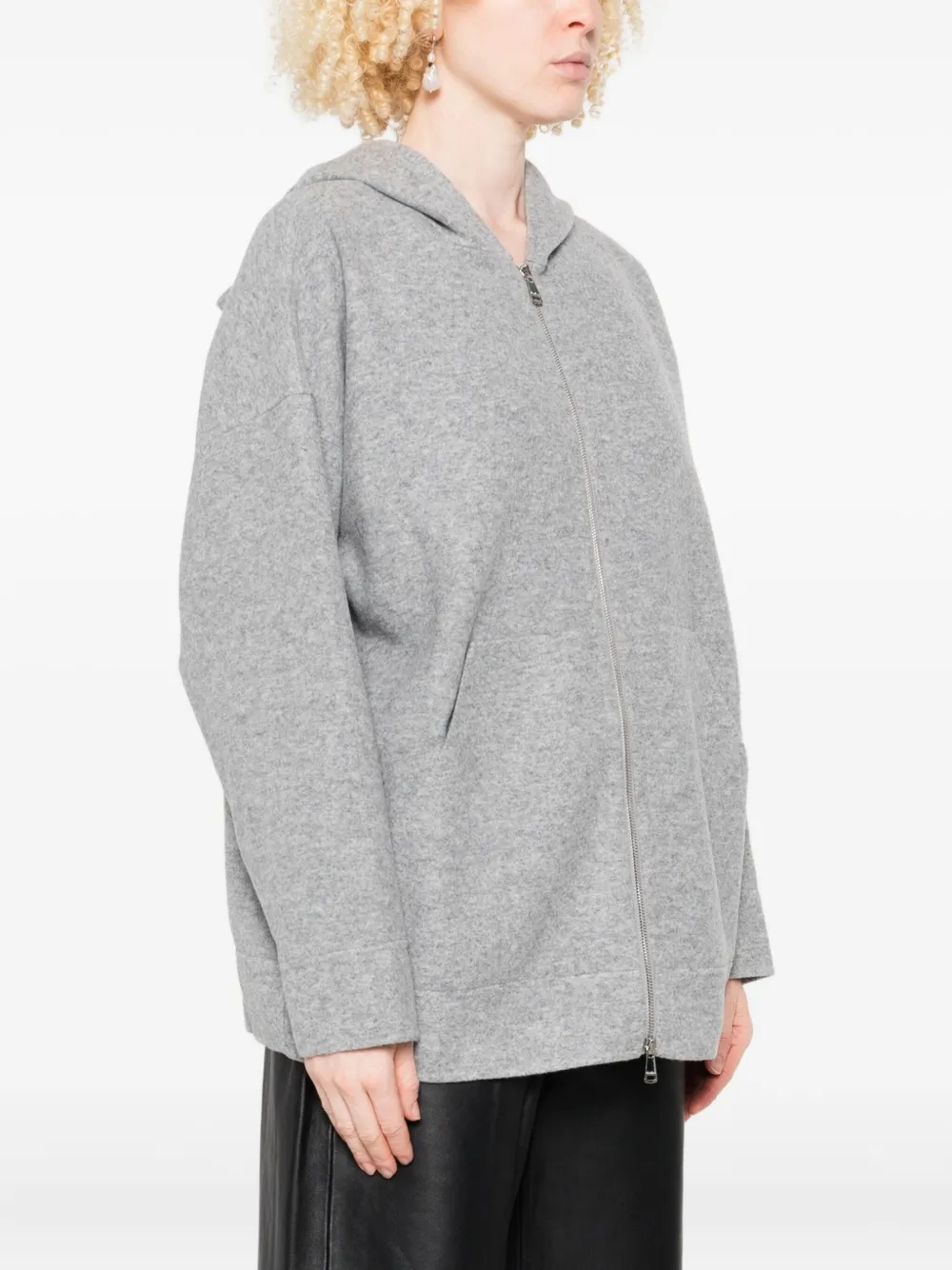 Толстовка с капюшоном из смесовой шерсти на молнии MAX MARA, серый — фото 3