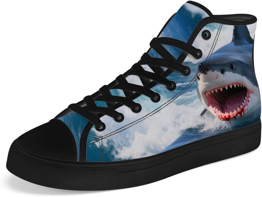 

Высокие кеды из канвы для мужчин и женщин Shark, высокие кроссовки на шнуровке, повседневная обувь Chebing, синий