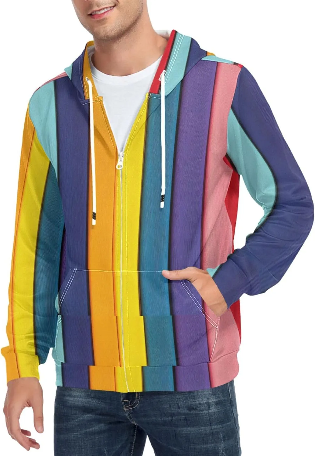 

Мужская толстовка с полной молнией, вертикальные полоски, с карманом CUPADA