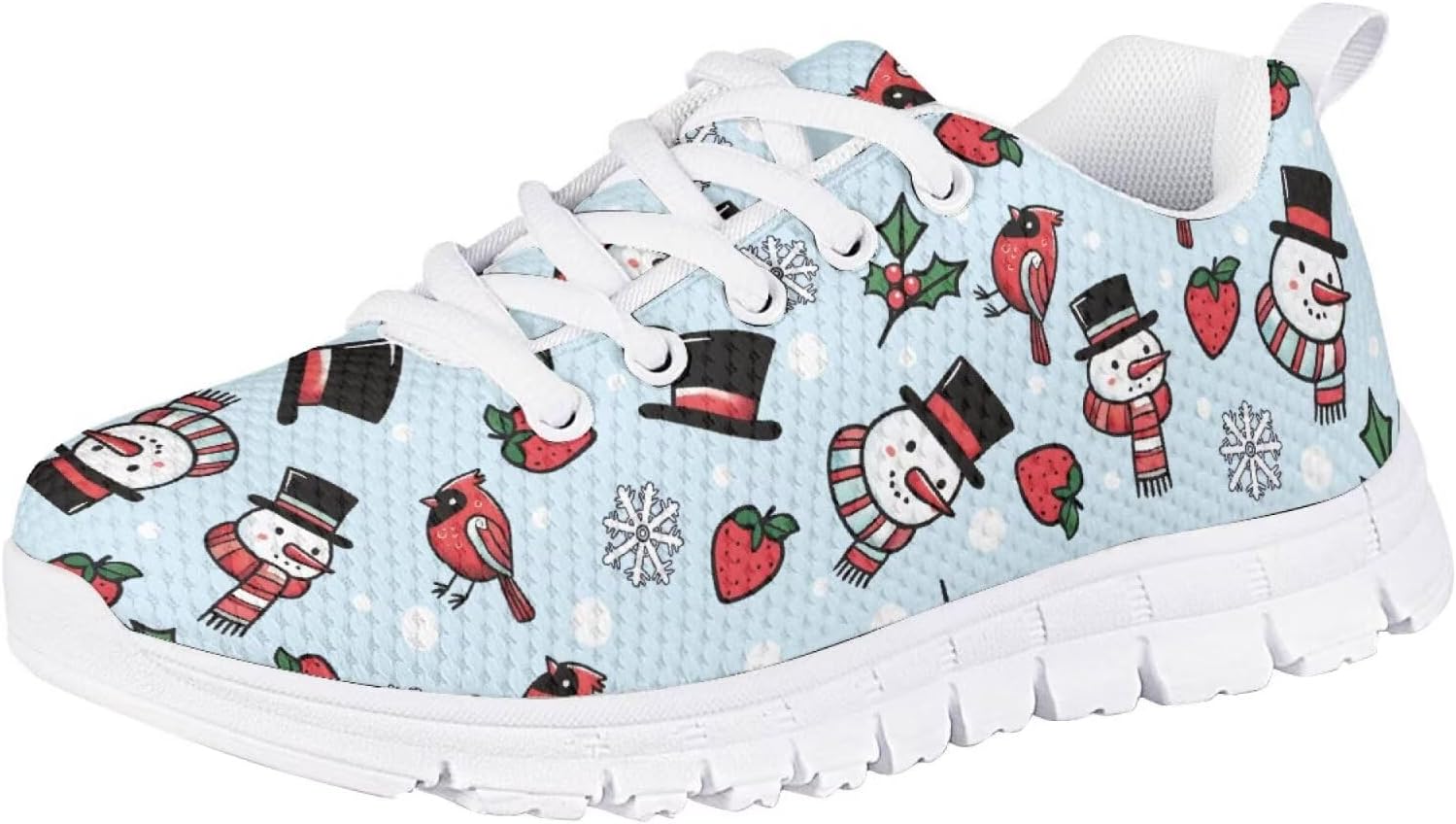 

Рождественские кроссовки Forchrinse для девочек и мальчиков, легкие шнурованные ходовые кроссовки, повседневные беговые кроссовки с противоскользящей подошвой, Christmas Snowman Strawberry