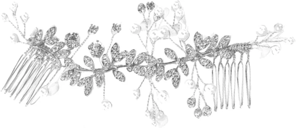Гребень для волос с жемчугом и стразами Biudeco Silver