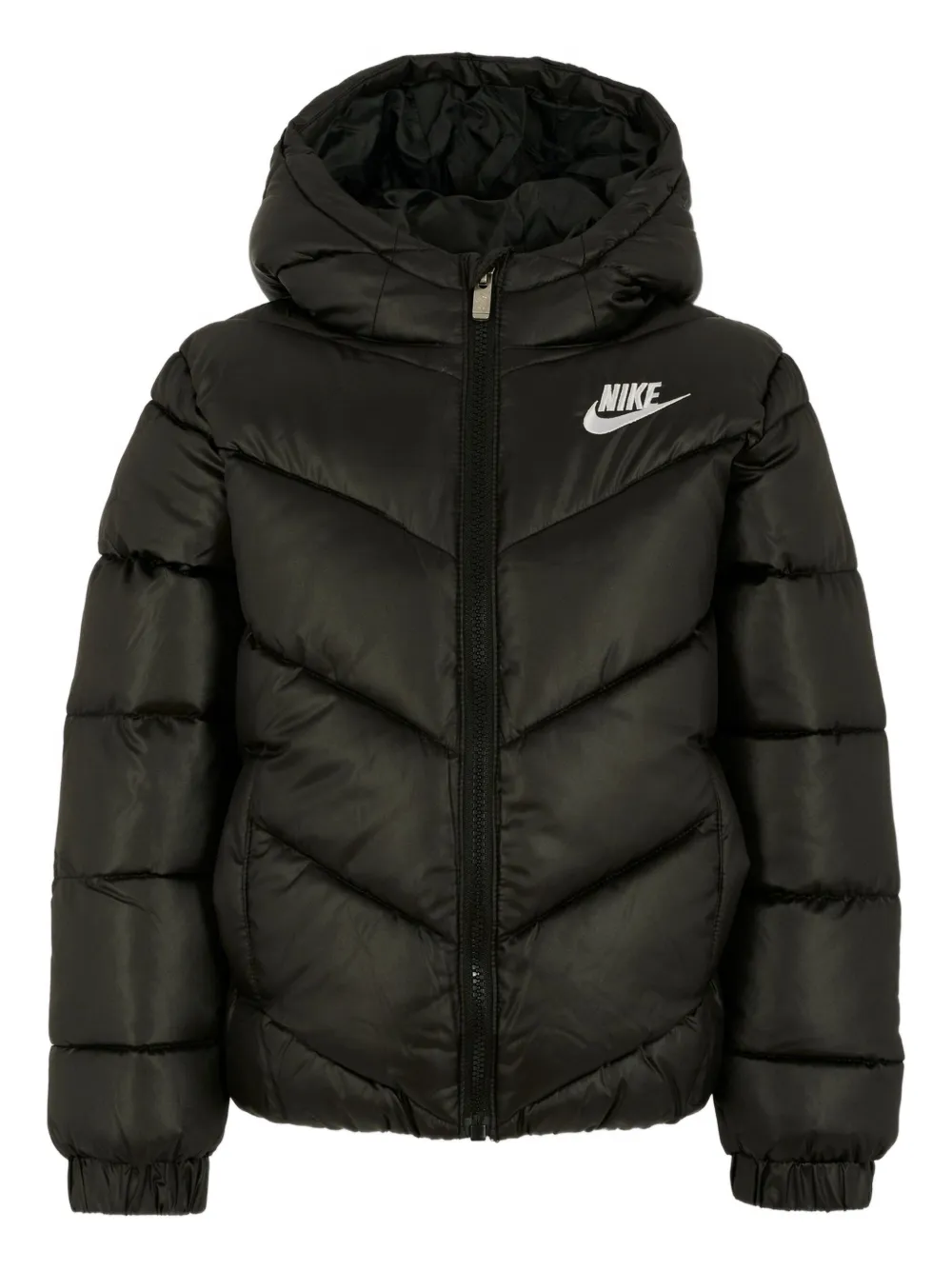 

Стеганая пуховая куртка с капюшоном и узором «елочка» Nike Kids, черный