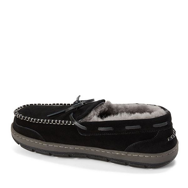 Мужские тапочки Fireside из натуральной овчины с мокасиновым носком Dearfoams, Black — фото 3