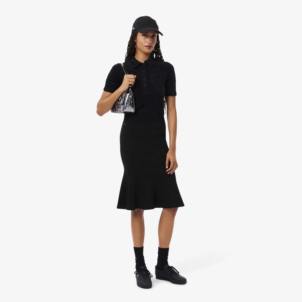 Юбка Lacoste миди расклешенная 3D-трикотаж, черная — фото 4