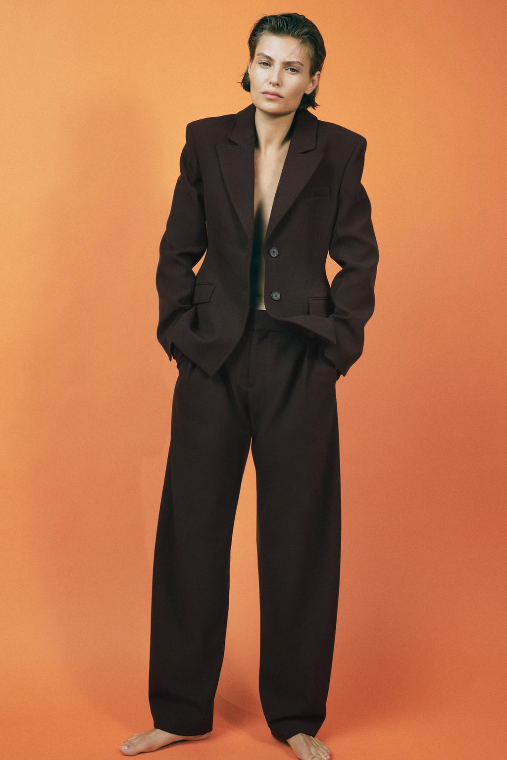 

Блейзер с баской ZARA, коричневый