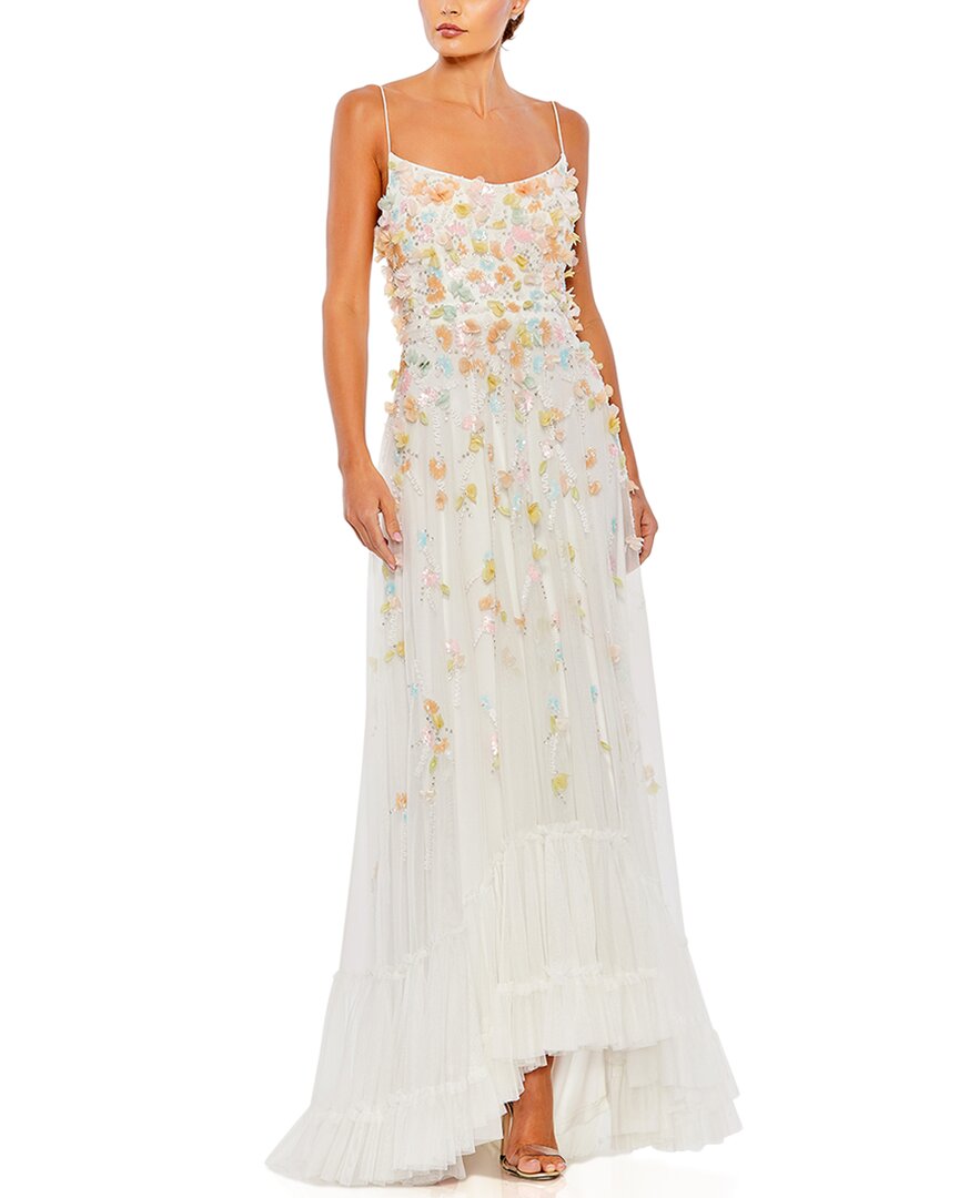 

Платье Mac Duggal с 3D-цветами, расшитое бисером, белый