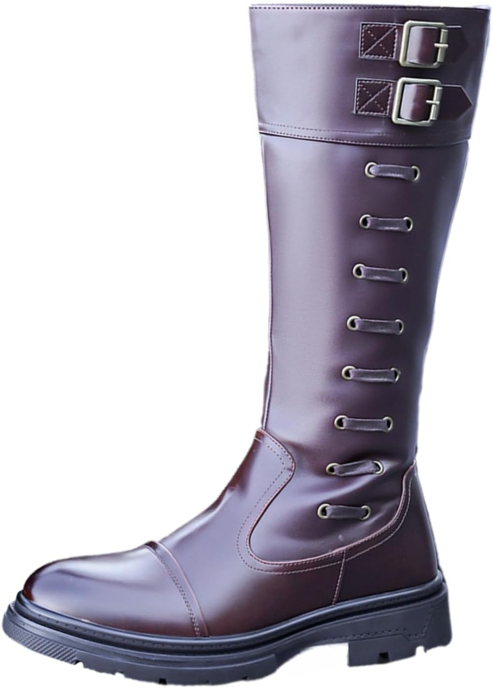 

Мужские кожаные высокие сапоги с боковой молнией до колена, рыцарского стиля, на платформе, с массивной подошвой, удобные, теплые, ретро-мотоциклетные, для осени и зимы, для повседневной езды, активного отдыха и кемпинга Qklmwes, коричневый