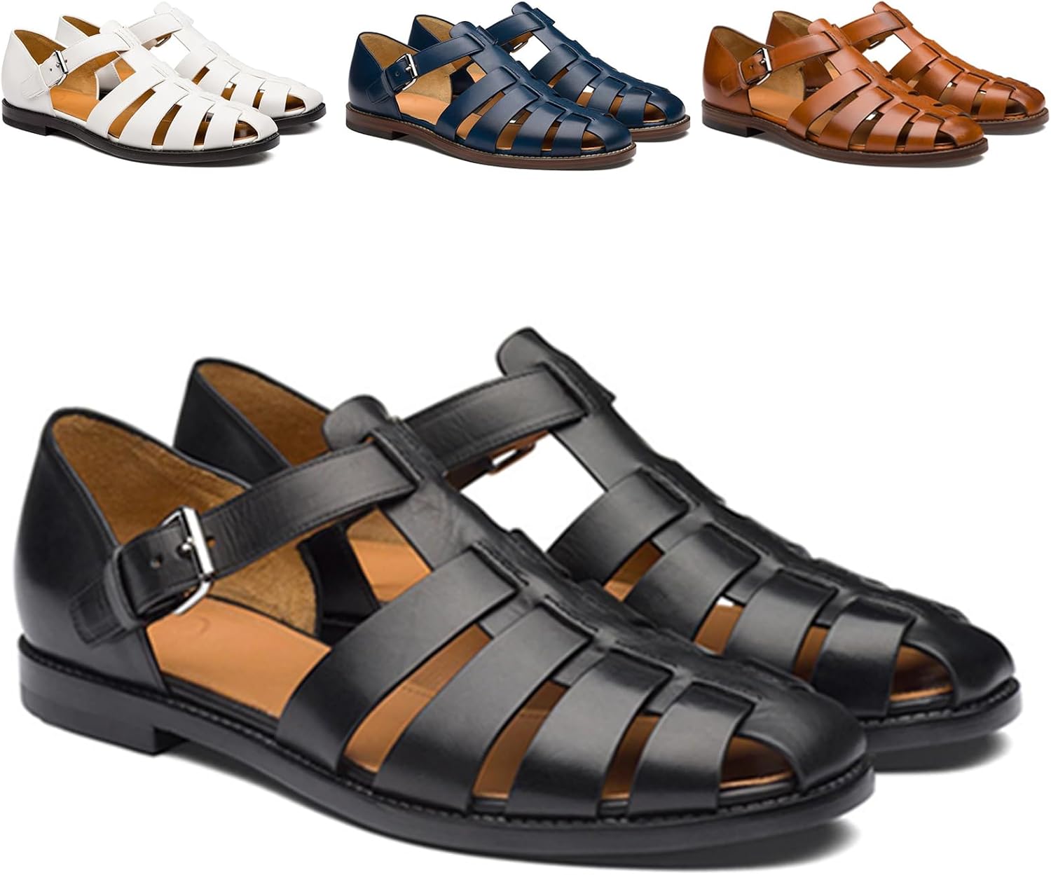 

Мужские кожаные римские сандалии-фишеры с застежкой-пряжкой, закрытый носок, летние пляжные, противоскользящие, удобные повседневные сандалии для ходьбы Crepuscute, черный