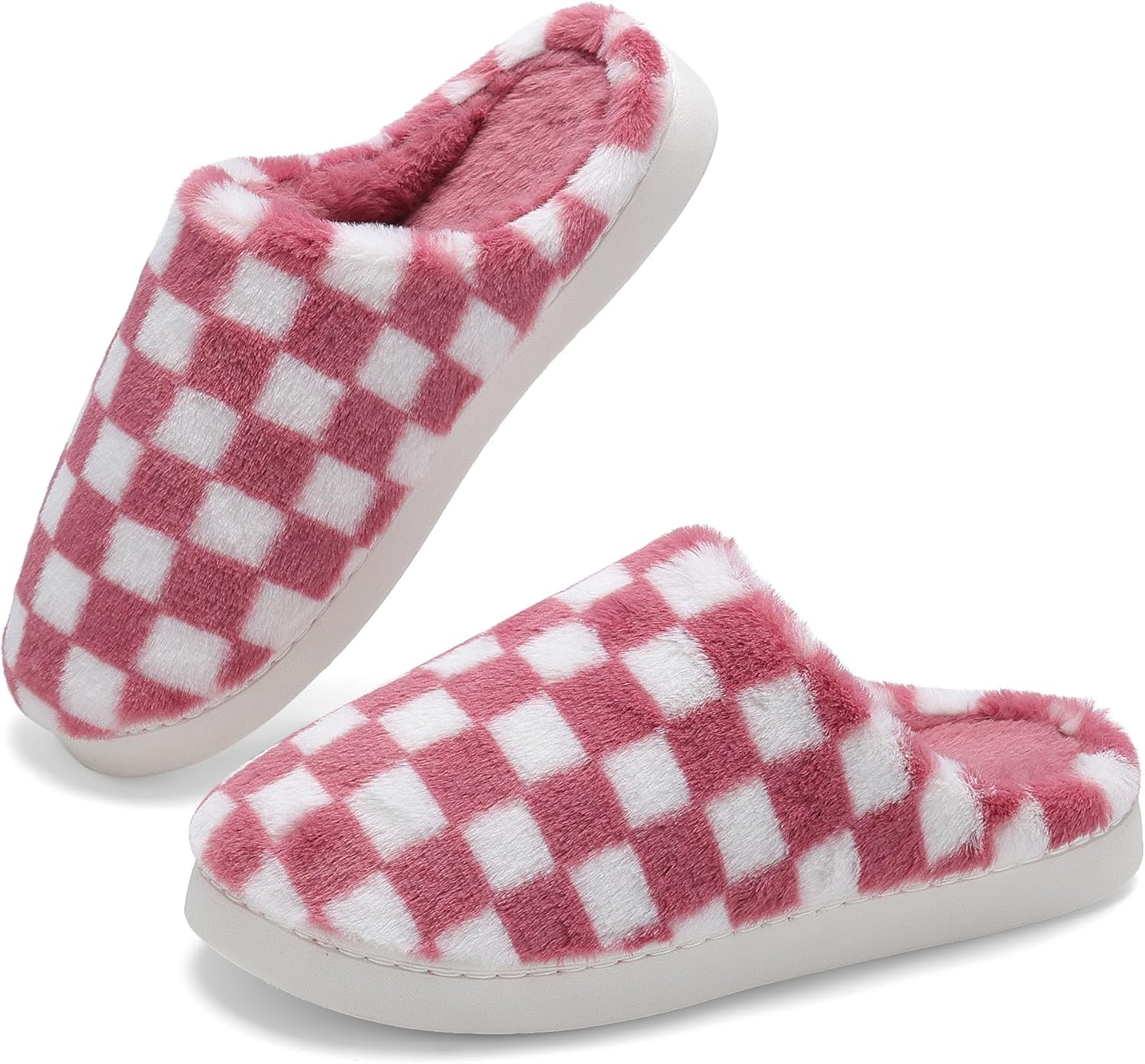 

Женские домашние тапочки DRSLPAR в клетку - Мягкие уютные мужские тапочки с флисовой подкладкой и эффектом памяти для дома и улицы, белый