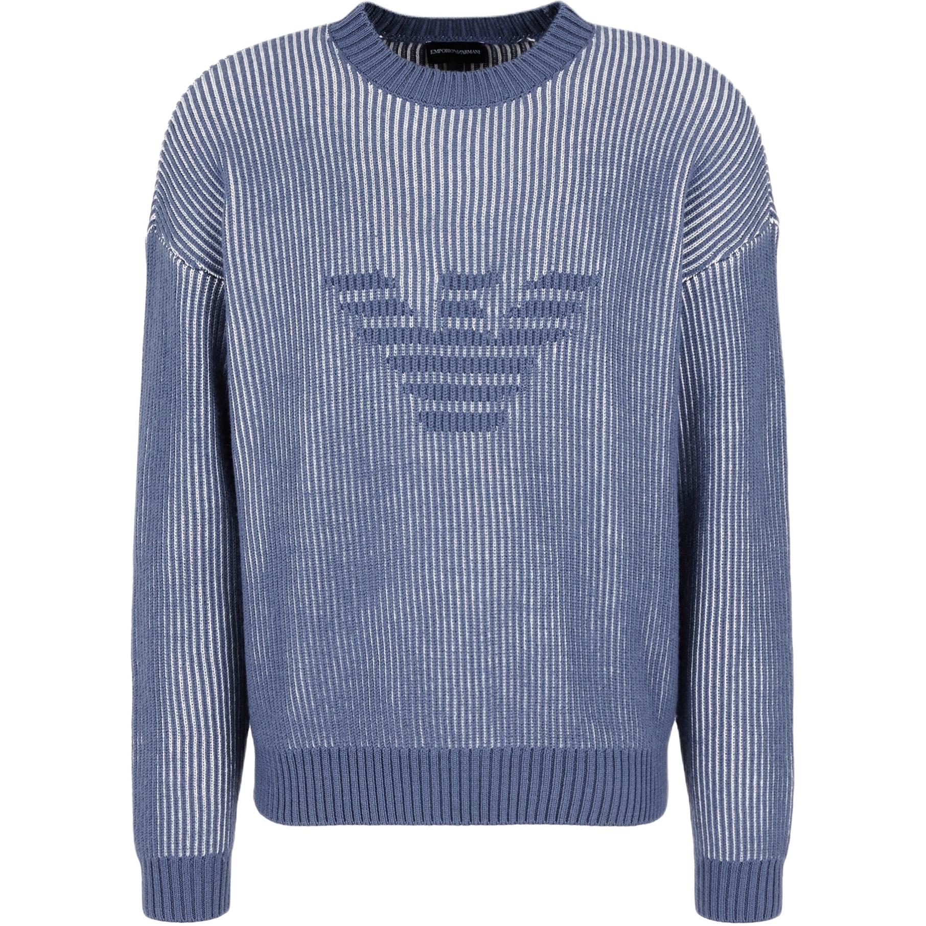 

Двухцветный джемпер из хлопка и шерсти в рубчик Fisherman EMPORIO ARMANI, синий