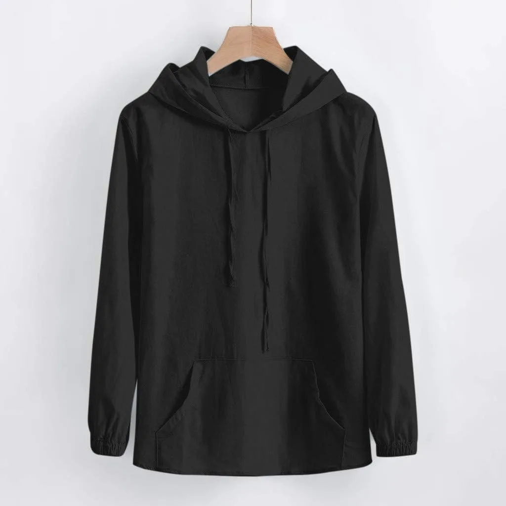 Свитшот с капюшоном для мужчин, Linen, с карманом, однотонный, с длинным рукавом — фото 4