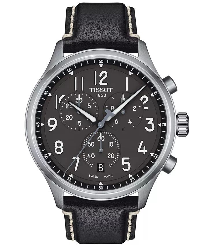 

Мужские часы Swiss Chronograph XL с антрацитовым кожаным ремешком, 45 мм Tissot