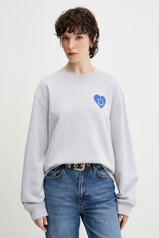 

Хлопковая толстовка HUGO Blue oversized crew_b_3, серый