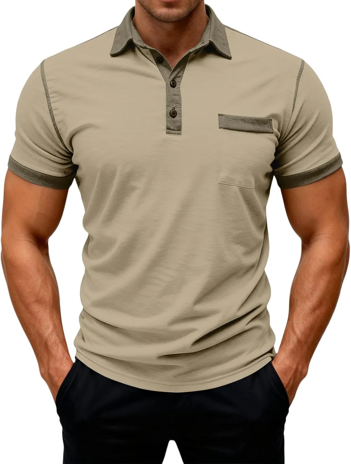 

Мужская поло с коротким рукавом, легкая, с карманом и пуговицами