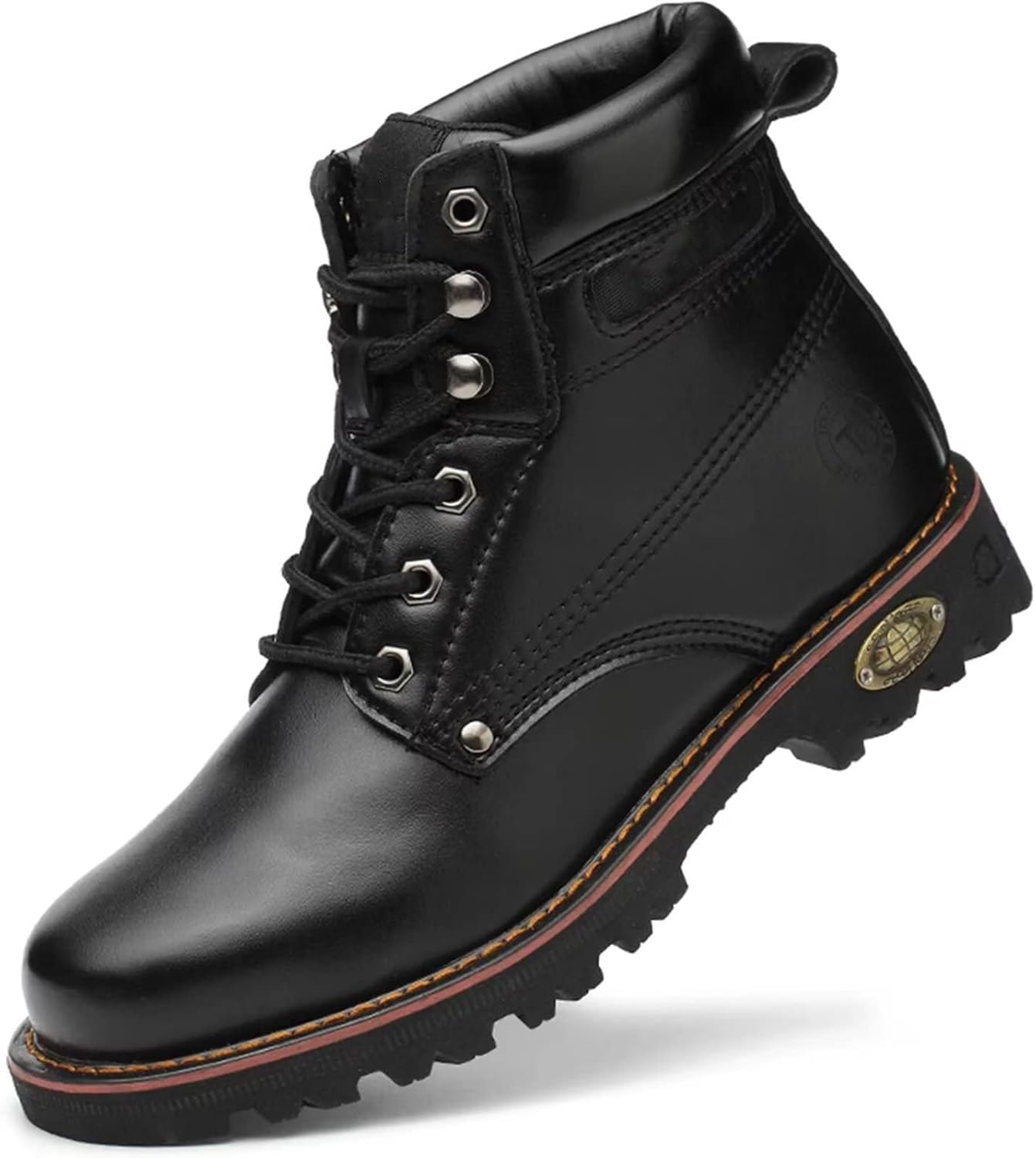 

Мужские ботинки с стальным носком из кожи, водонепроницаемые, противоскользящие, с прочной резиновой подошвой для промышленного строительства Tanleewa, черный