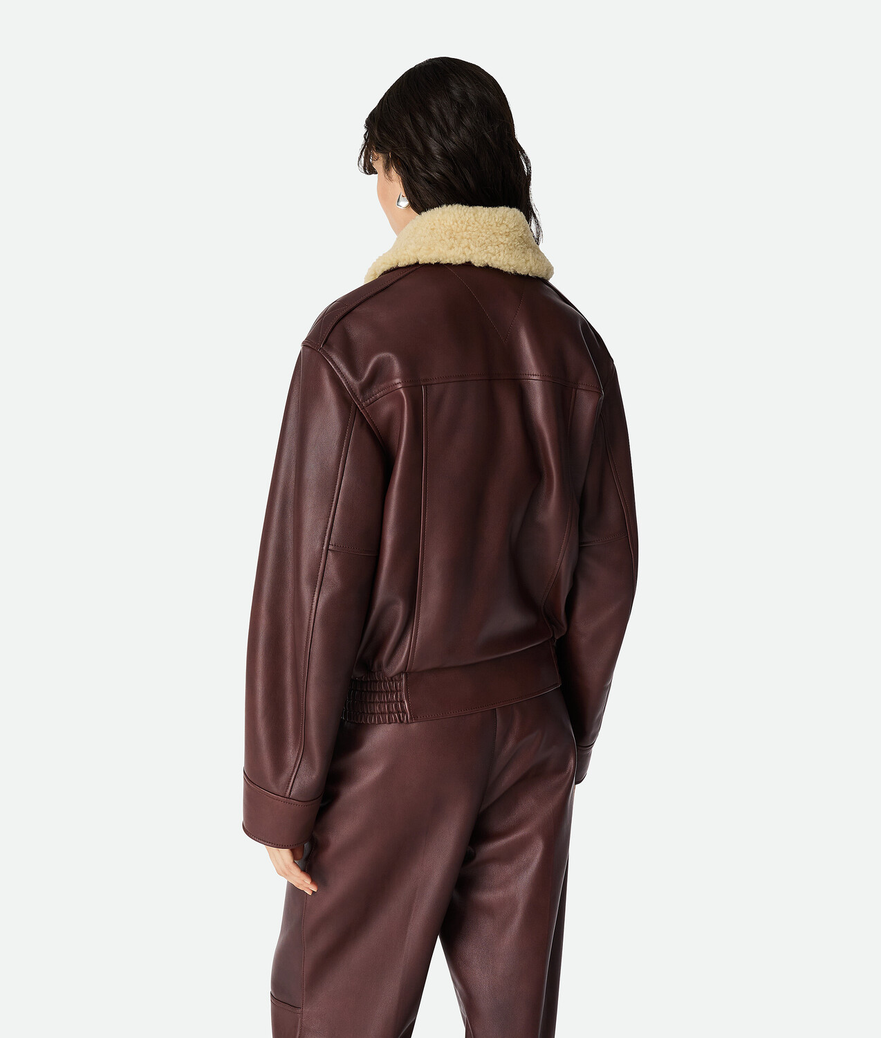 Padded leather blouson BOTTEGA VENETA, коричнево-красный — фото 3